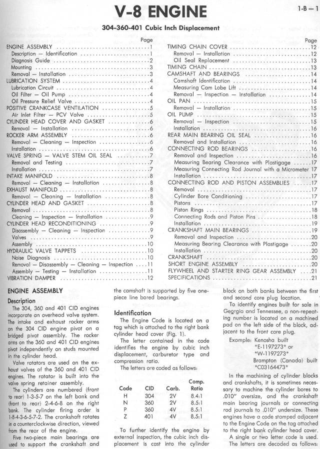 Classic car manuals - 1973 AMC Technical Service Manual, Chapter 1B ...