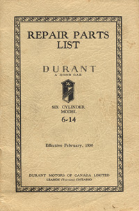 1930 Durant Parts List